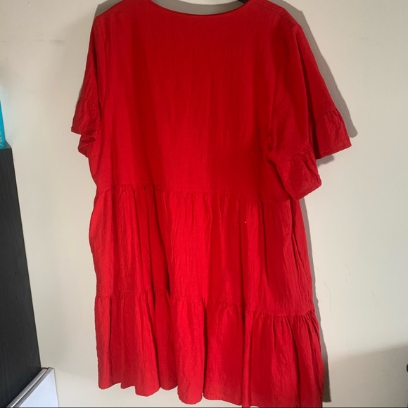 Red Flowey Peplum Sleeve Midi Dress WITH POCKETS - Picture 5 of 15